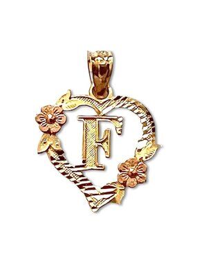 14K Gold Letter F Heart Pendant | Solid Gold Initial Charm By Tehrani Jewelry